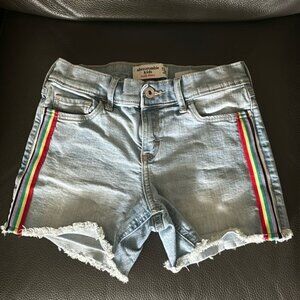 Abercrombie kids Denim Midi Short with Raw Hem and Rainbow Stripe Sz 13/14